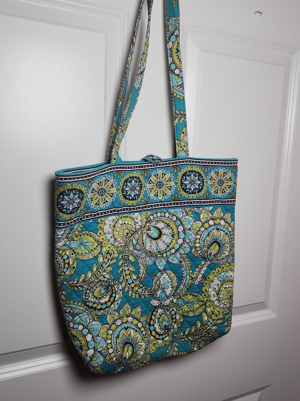 Vera Bradley Teal and Lime Paisley Quilted Tote Damaged Read Decripction
